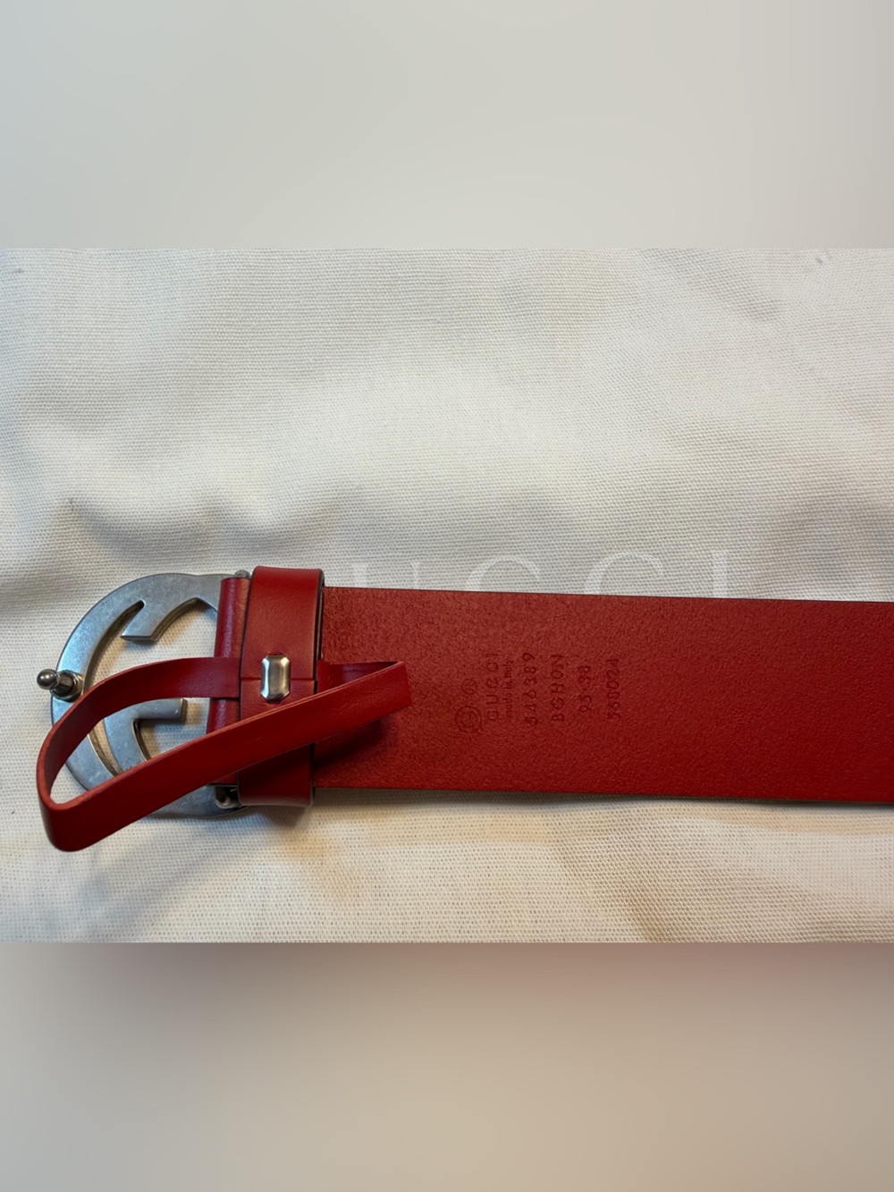 New Gucci GG Logo Belt Red Size 38 / 95 cm Fits a Waist 34 - 38 - Picture 6 of 13